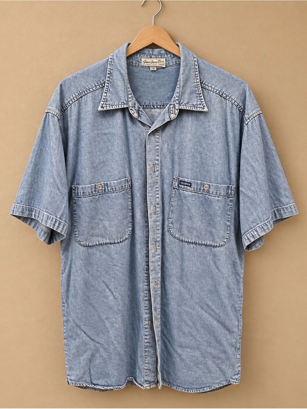 Guess Light Blue Short-Sleeve Denim Button-Down Shirt